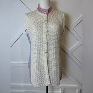 Vintage RUBIA Sweater Vest Textured Knit Mock Neck Pastel Stripe Boho Medium